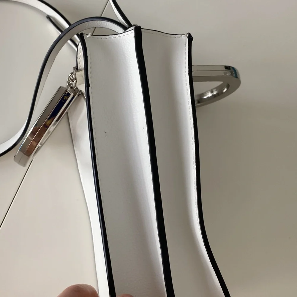 Zara mini tote white leather metallic handles crossbody bag - Picture 6 of 9